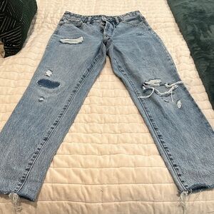 Old Navy OG Light Blue Distressed Patchwork Straight Leg Jeans Extra High Rise